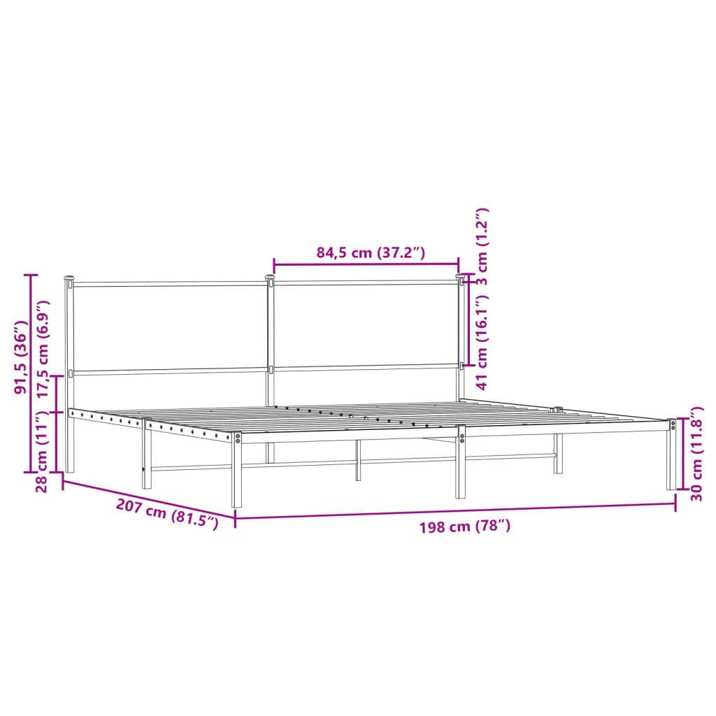vidaXL Metallbett ohne Matratze Räuchereiche 193x203 cm