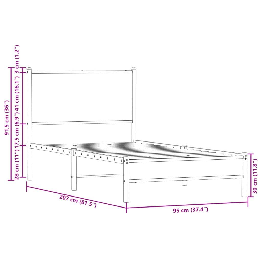 vidaXL Metallbett ohne Matratze Räuchereiche 90x200 cm
