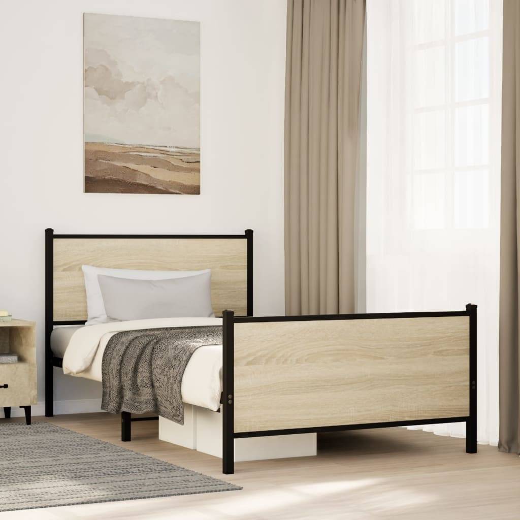 vidaXL Metallbett ohne Matratze Sonoma-Eiche 100x200 cm