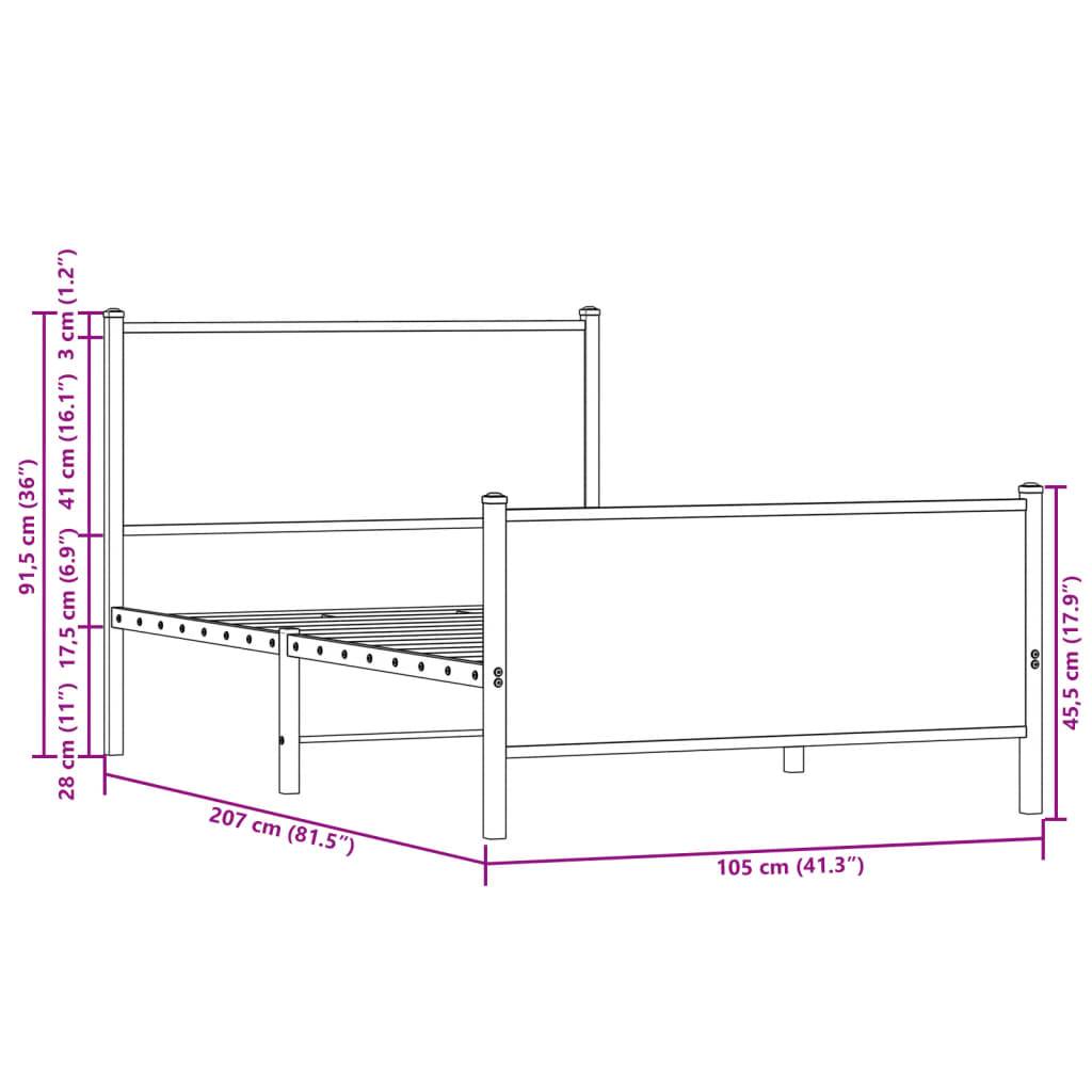 vidaXL Metallbett ohne Matratze Sonoma-Eiche 100x200 cm