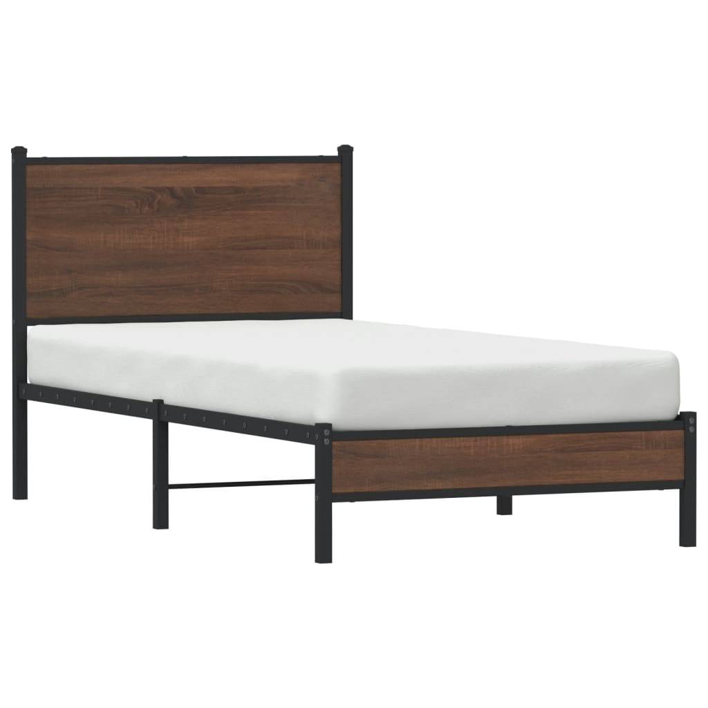 vidaXL Metallbett ohne Matratze Braun Eichen-Optik 75x190 cm