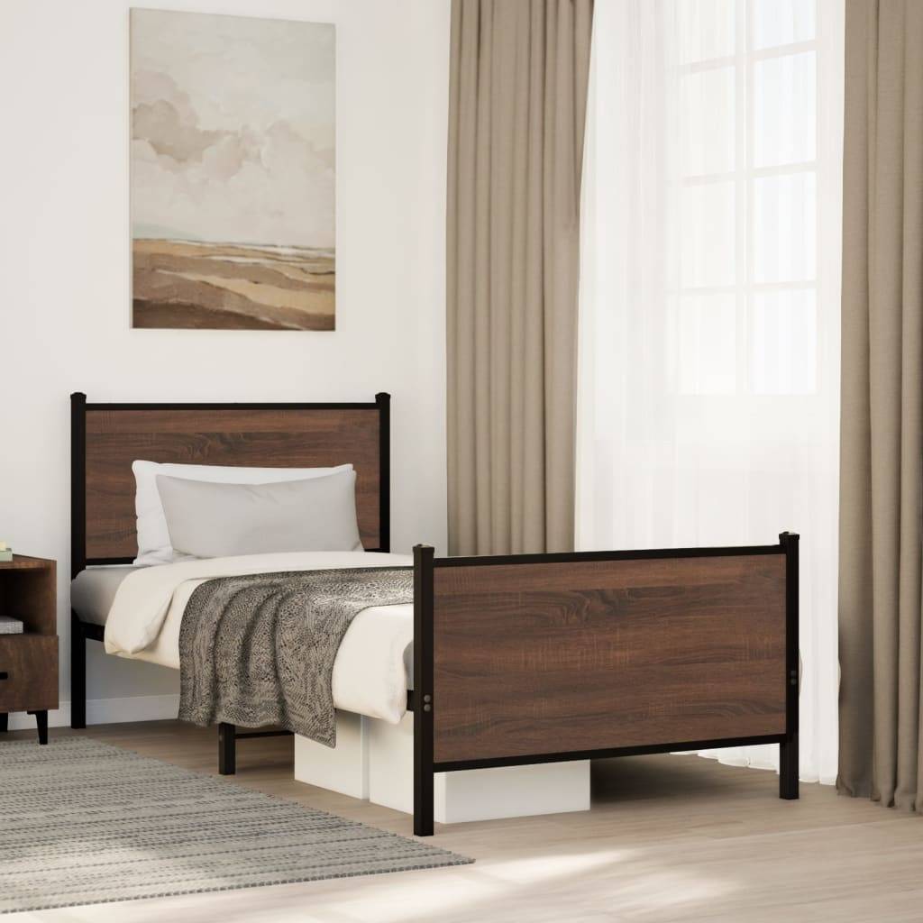 vidaXL Metallbett ohne Matratze Braun Eichen-Optik 90x200 cm