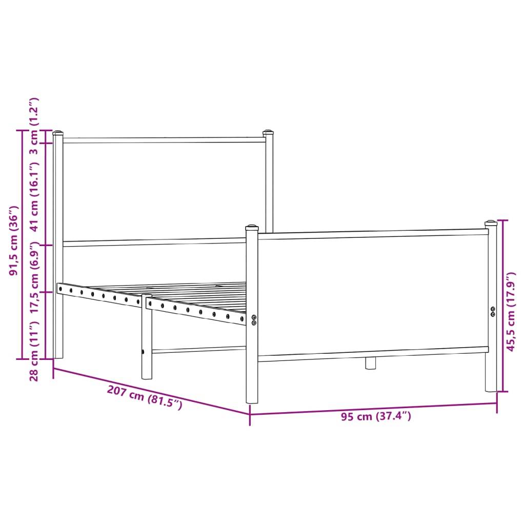 vidaXL Metallbett ohne Matratze Braun Eichen-Optik 90x200 cm