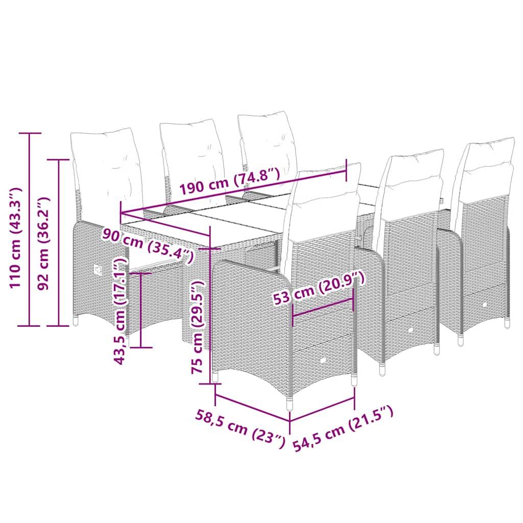 vidaXL 7-tlg. Garten-Bistro-Set mit Kissen Beige Poly Rattan