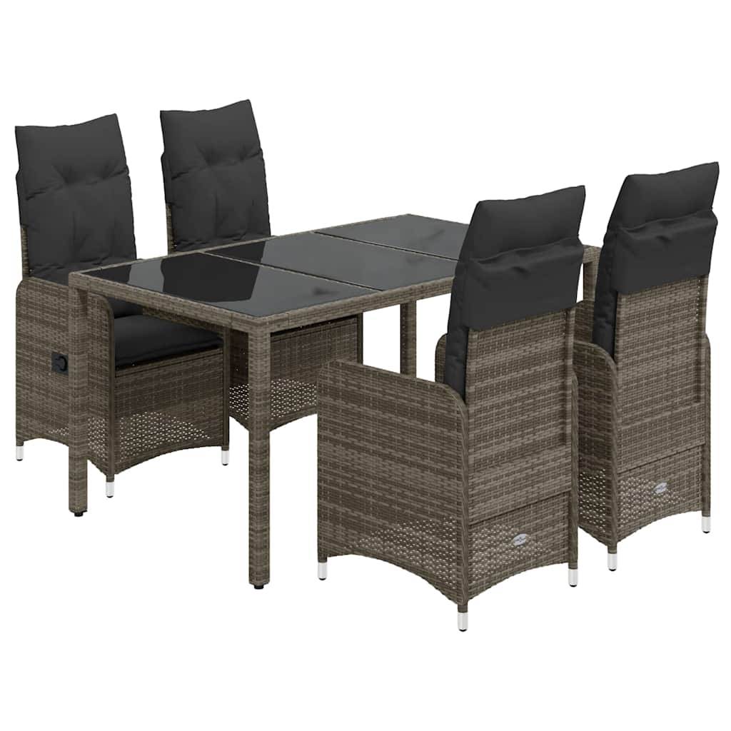 vidaXL 5-tlg. Garten-Bistro-Set mit Kissen Grau Poly Rattan
