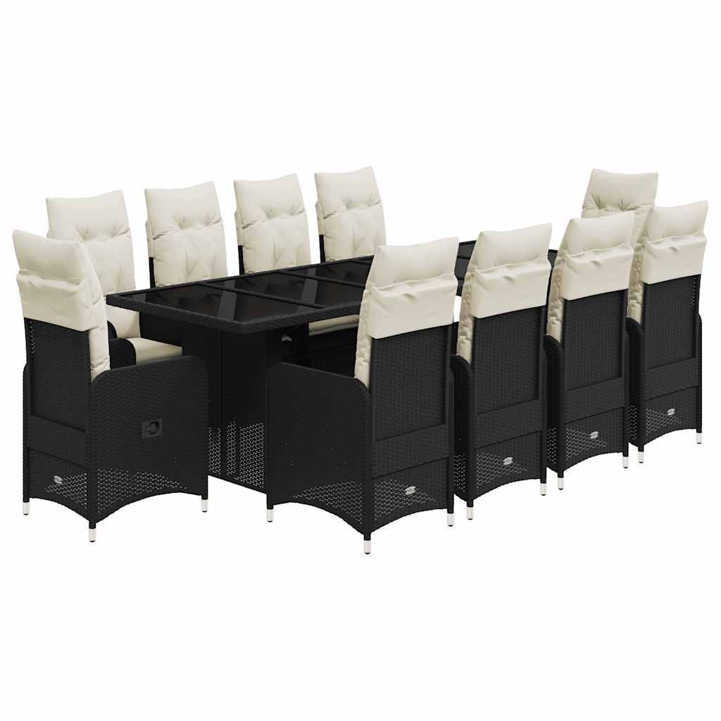 vidaXL 11-tlg. Garten-Bistro-Set mit Kissen Schwarz Poly Rattan