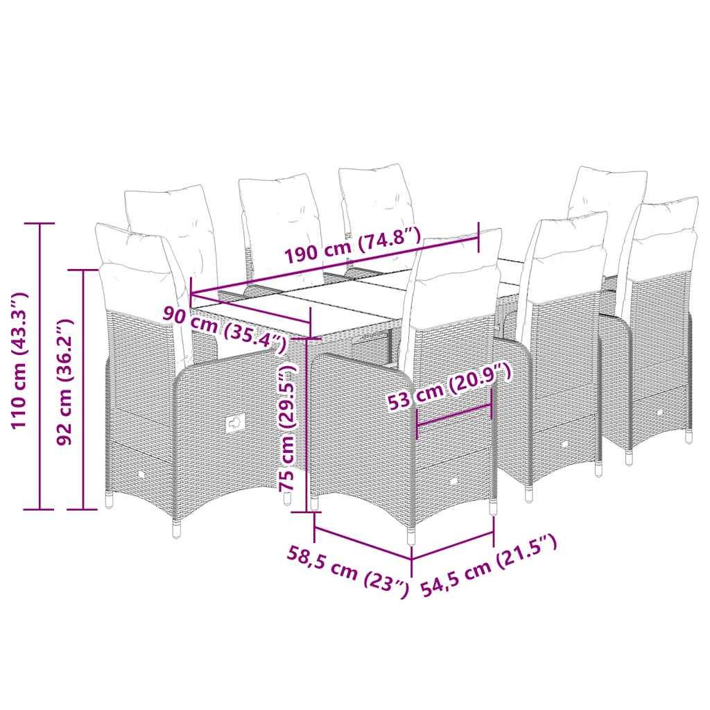 vidaXL 9-tlg. Garten-Bistro-Set mit Kissen Beige Poly Rattan