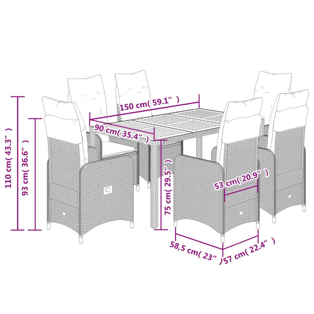 vidaXL 7-tlg. Garten-Bistro-Set mit Kissen Schwarz Poly Rattan