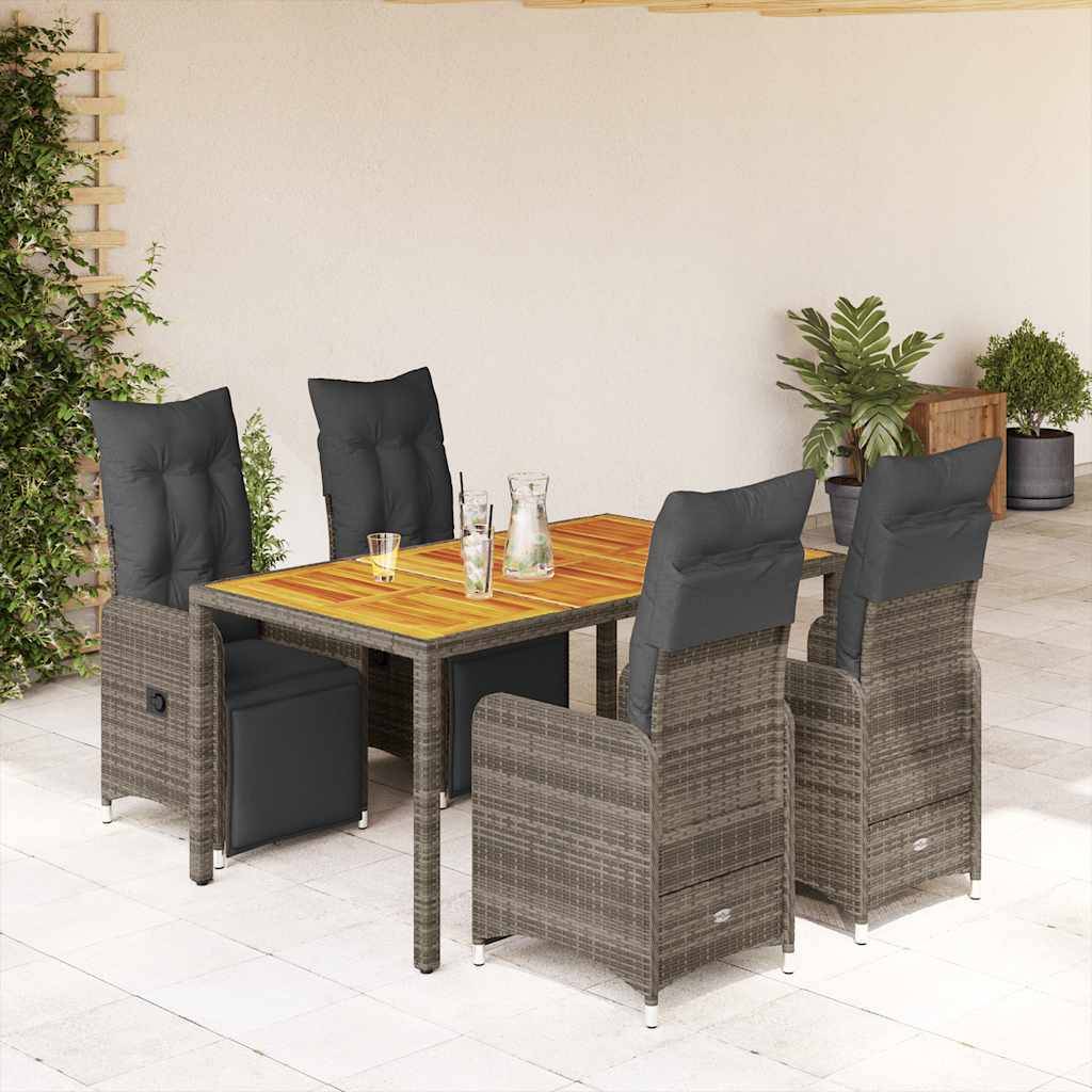 vidaXL 5-tlg. Garten-Bistro-Set mit Kissen Grau Poly Rattan