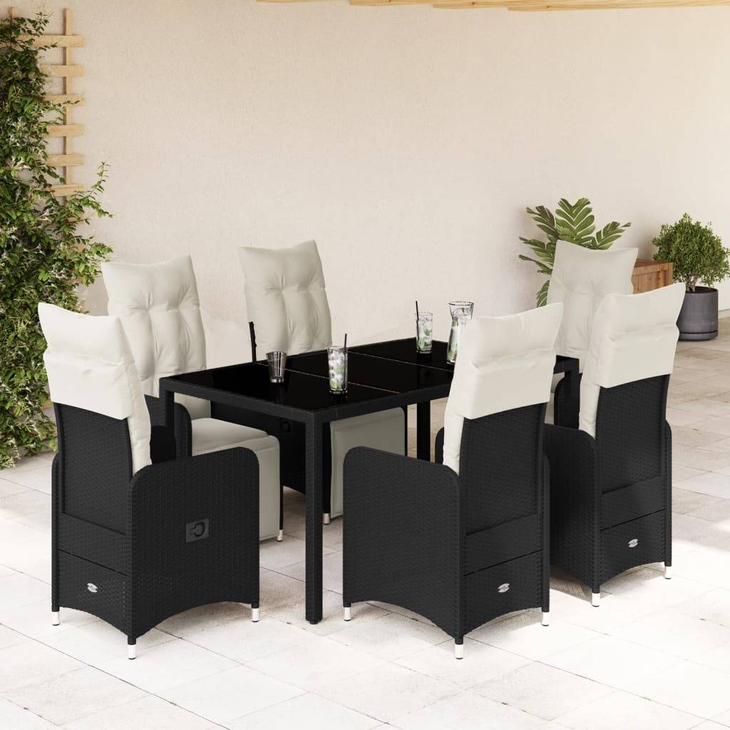 vidaXL 7-tlg. Garten-Bistro-Set mit Kissen Schwarz Poly Rattan
