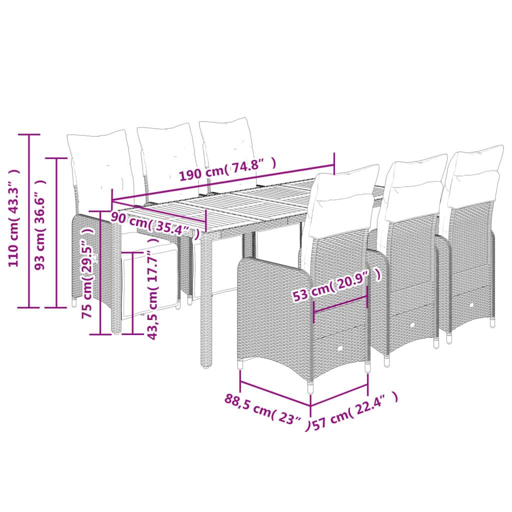 vidaXL 7-tlg. Garten-Bistro-Set mit Kissen Schwarz Poly Rattan