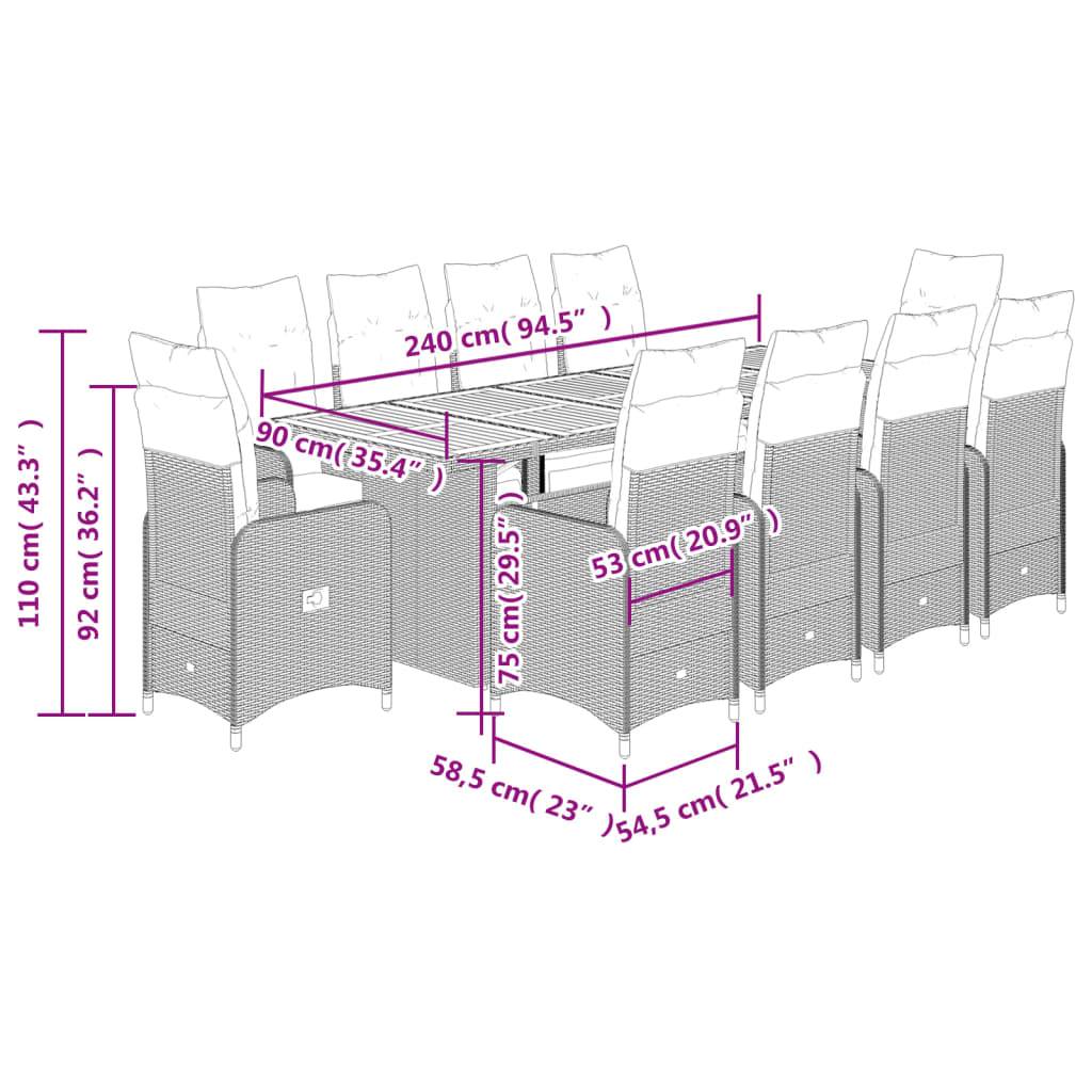 vidaXL 11-tlg. Garten-Bistro-Set mit Kissen Grau Poly Rattan