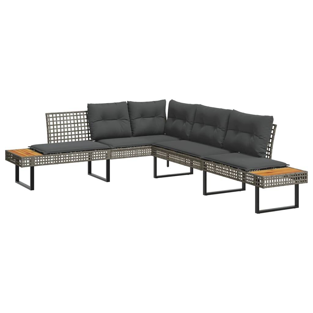 vidaXL 2-tlg. Garten-Sofagarnitur mit Kissen Grau Poly Rattan Glas