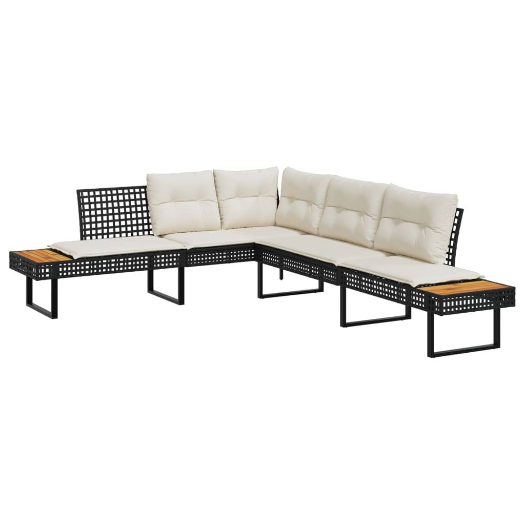 vidaXL 2-tlg. Garten-Sofagarnitur mit Kissen Schwarz Poly Rattan