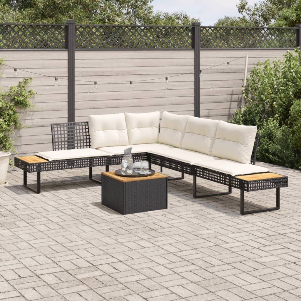 vidaXL 2-tlg. Garten-Sofagarnitur mit Kissen Schwarz Poly Rattan