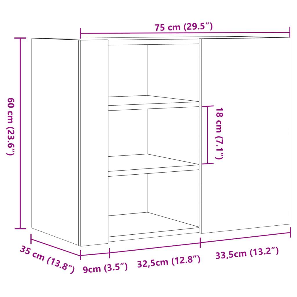 vidaXL Wandregal Grau Sonoma 75x35x60 cm Holzwerkstoff