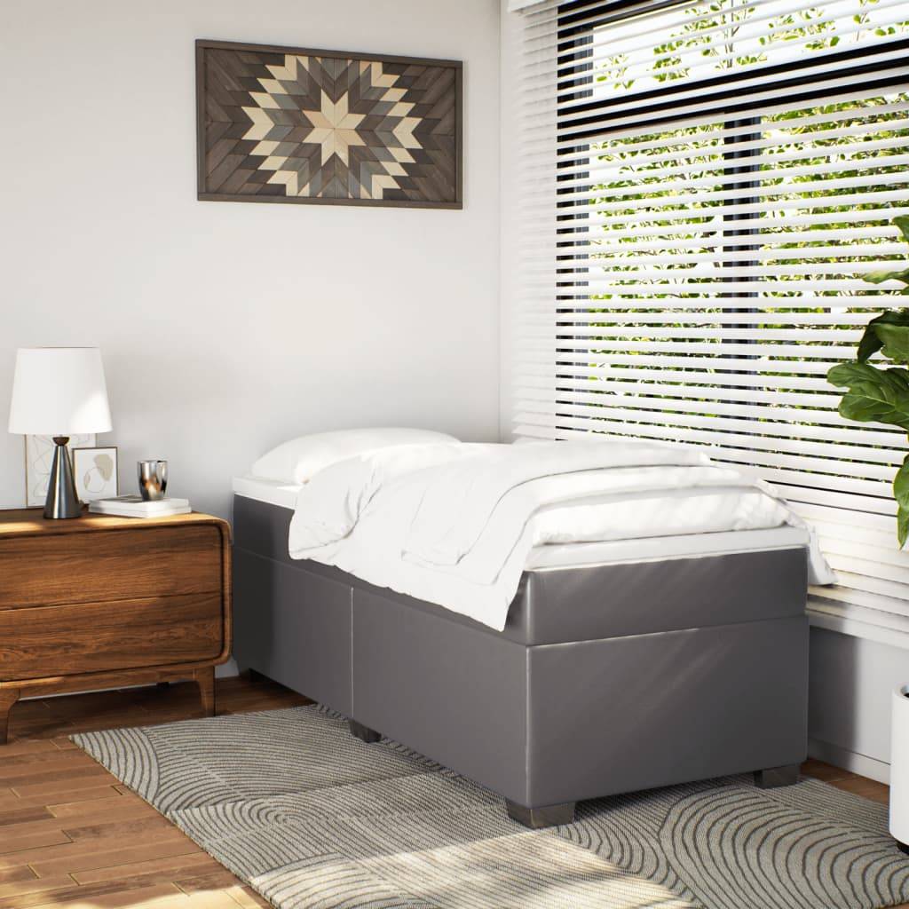 vidaXL Boxspringbett mit Matratze Grau 80x200 cm Kunstleder