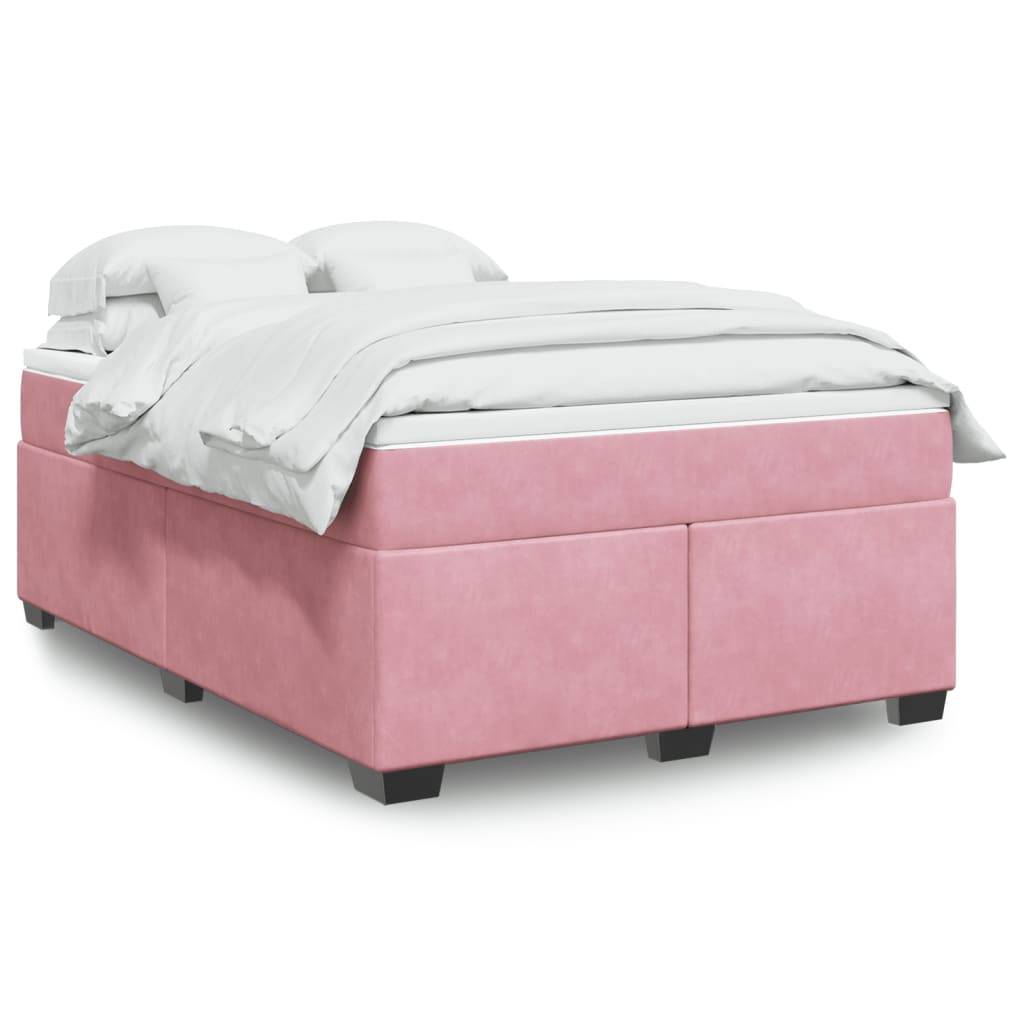 vidaXL Boxspringbett mit Matratze Rosa 140x200 cm Samt