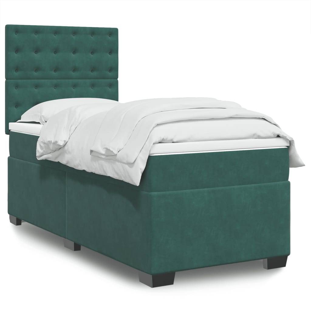 vidaXL Boxspringbett mit Matratze Dunkelgrün 80x200 cm Samt