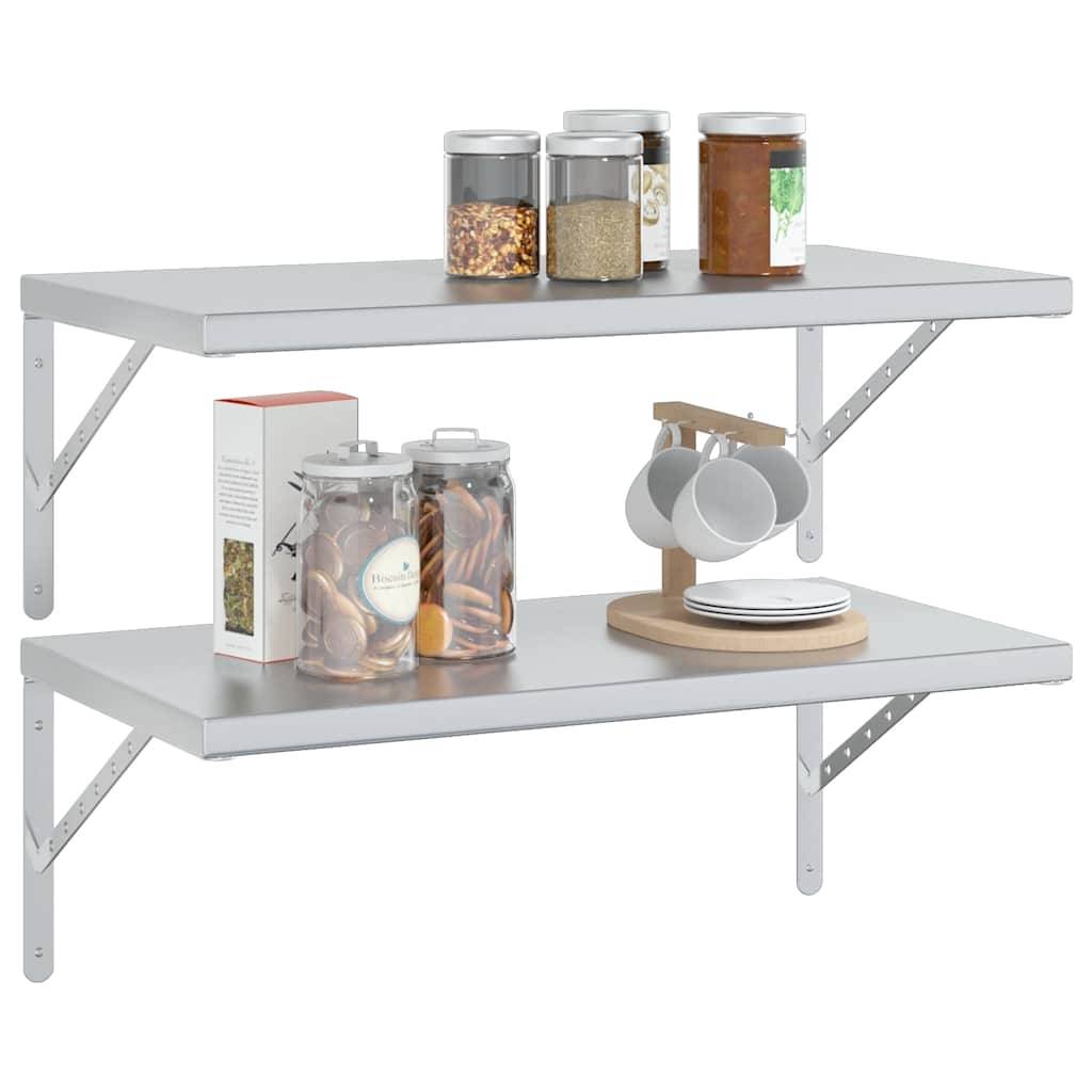 vidaXL Wandregale 2 Stk. 75x40x3 cm Silbern Edelstahl