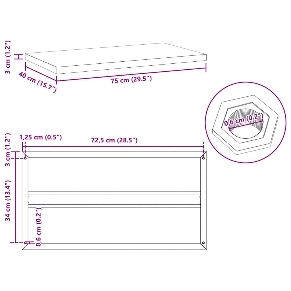 vidaXL Wandregale 2 Stk. 75x40x3 cm Silbern Edelstahl