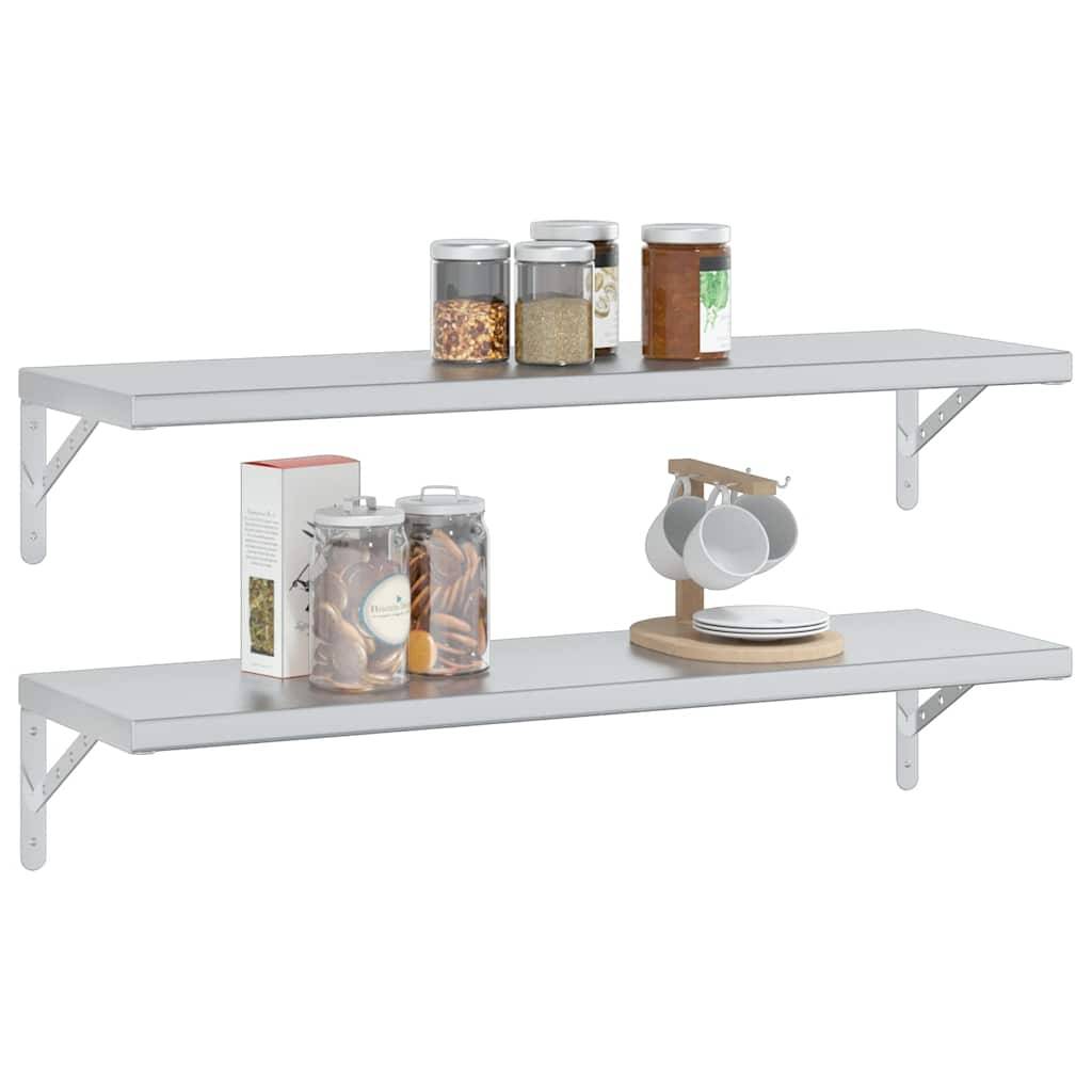 vidaXL Wandregale 2 Stk. 100x30x3 cm Silbern Edelstahl