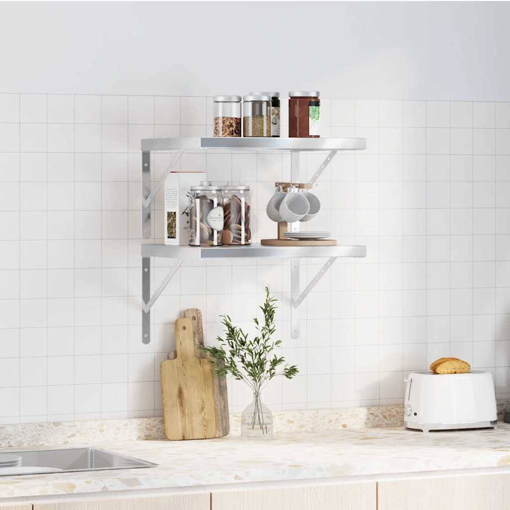 vidaXL Wandregale 2 Stk. 50x40x3 cm Silbern Edelstahl