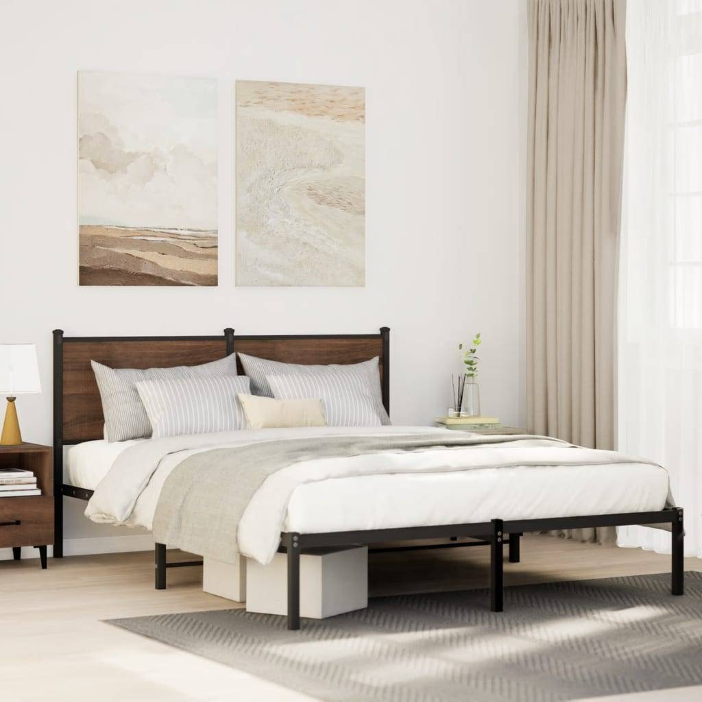 vidaXL Metallbett ohne Matratze Braun Eichen-Optik 150x200 cm