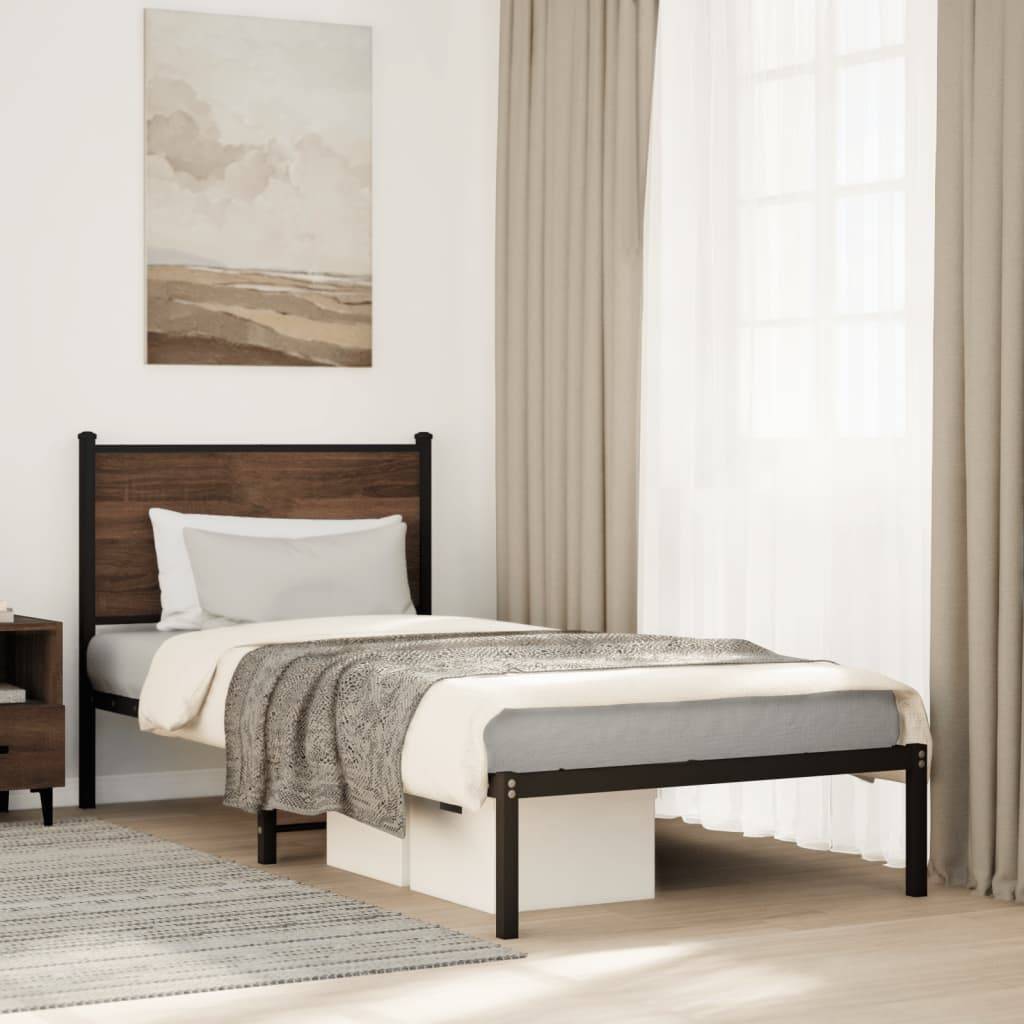 vidaXL Metallbett ohne Matratze Braun Eichen-Optik 90x200 cm