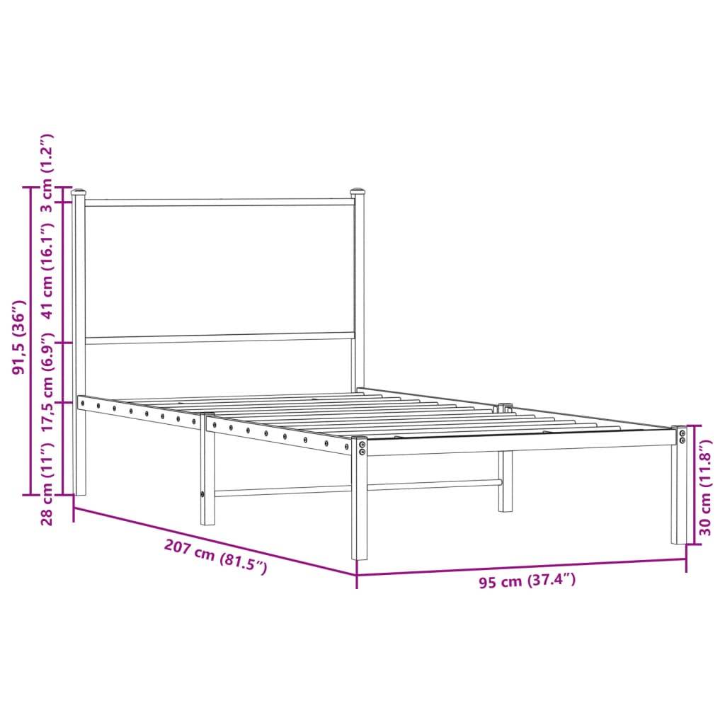 vidaXL Metallbett ohne Matratze Braun Eichen-Optik 90x200 cm