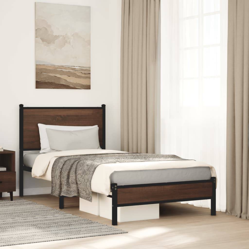 vidaXL Metallbett ohne Matratze Braun Eichen-Optik 75x190 cm