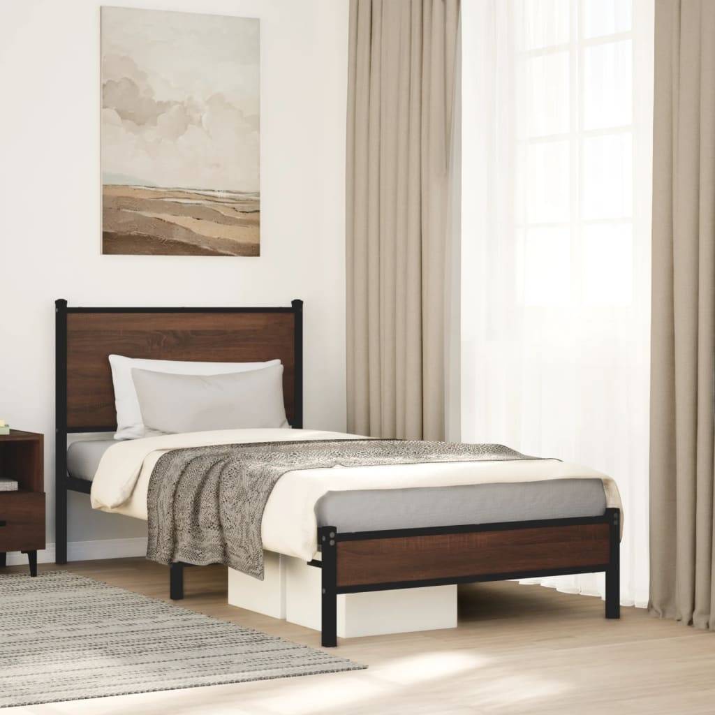 vidaXL Metallbett ohne Matratze Braun Eichen-Optik 90x190 cm