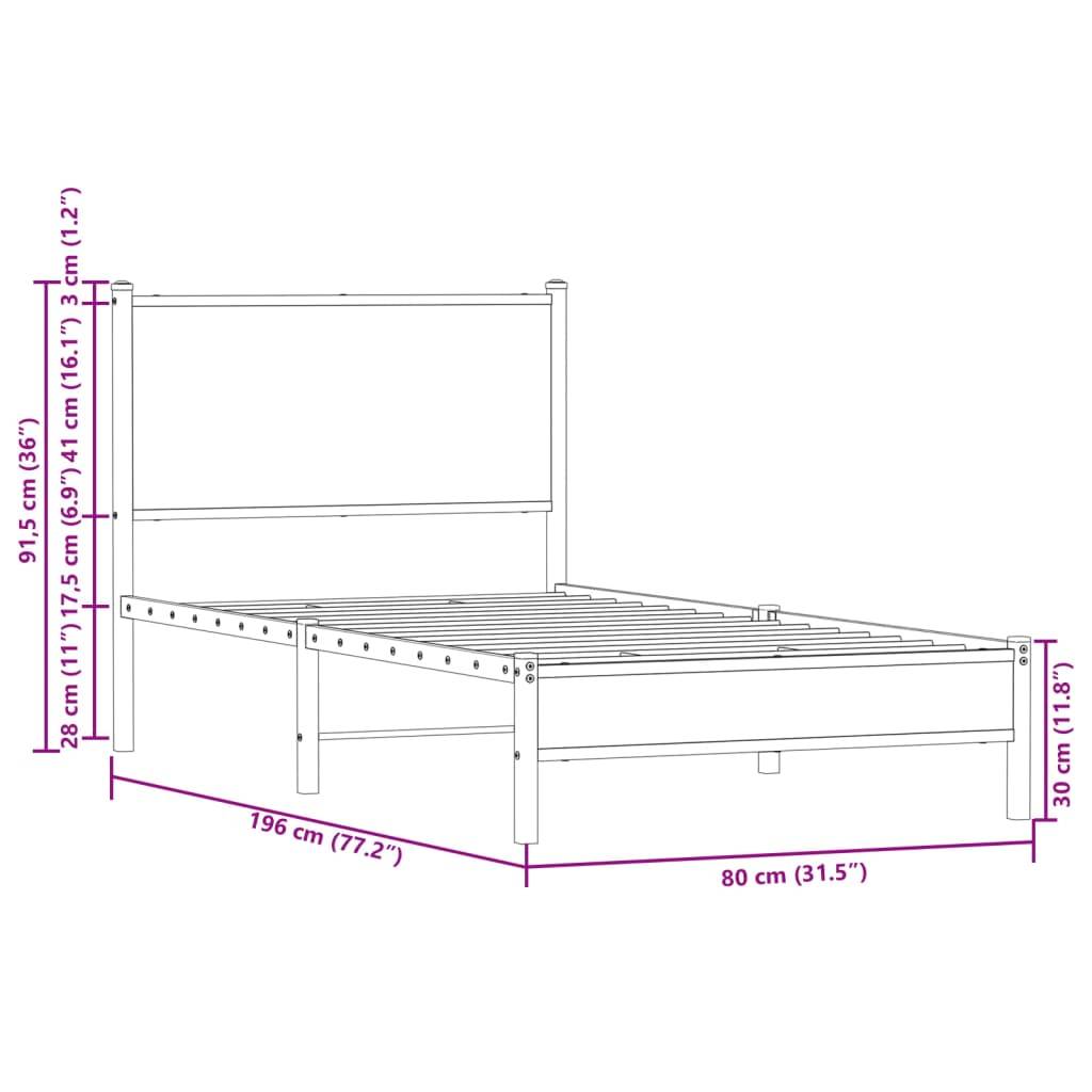 vidaXL Metallbett ohne Matratze Braun Eichen-Optik 75x190 cm