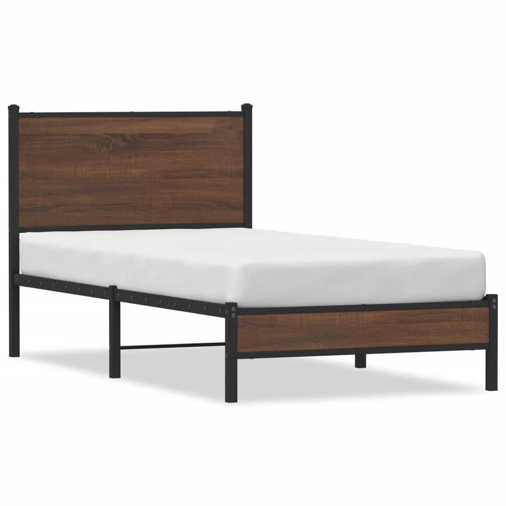 vidaXL Metallbett ohne Matratze Braun Eichen-Optik 90x190 cm