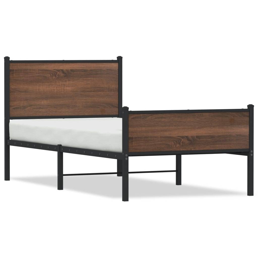 vidaXL Metallbett ohne Matratze Braun Eichen-Optik 90x190 cm