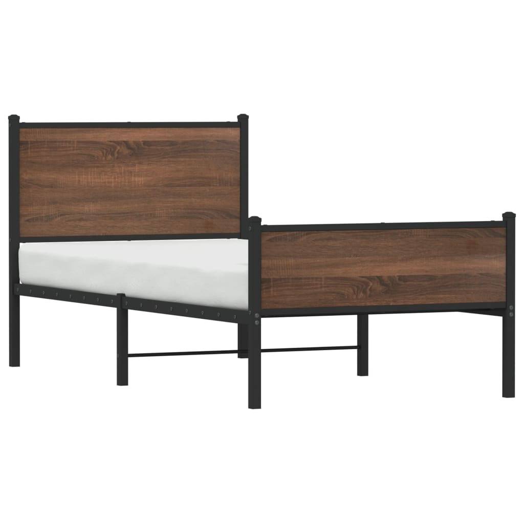 vidaXL Metallbett ohne Matratze Braun Eichen-Optik 90x190 cm