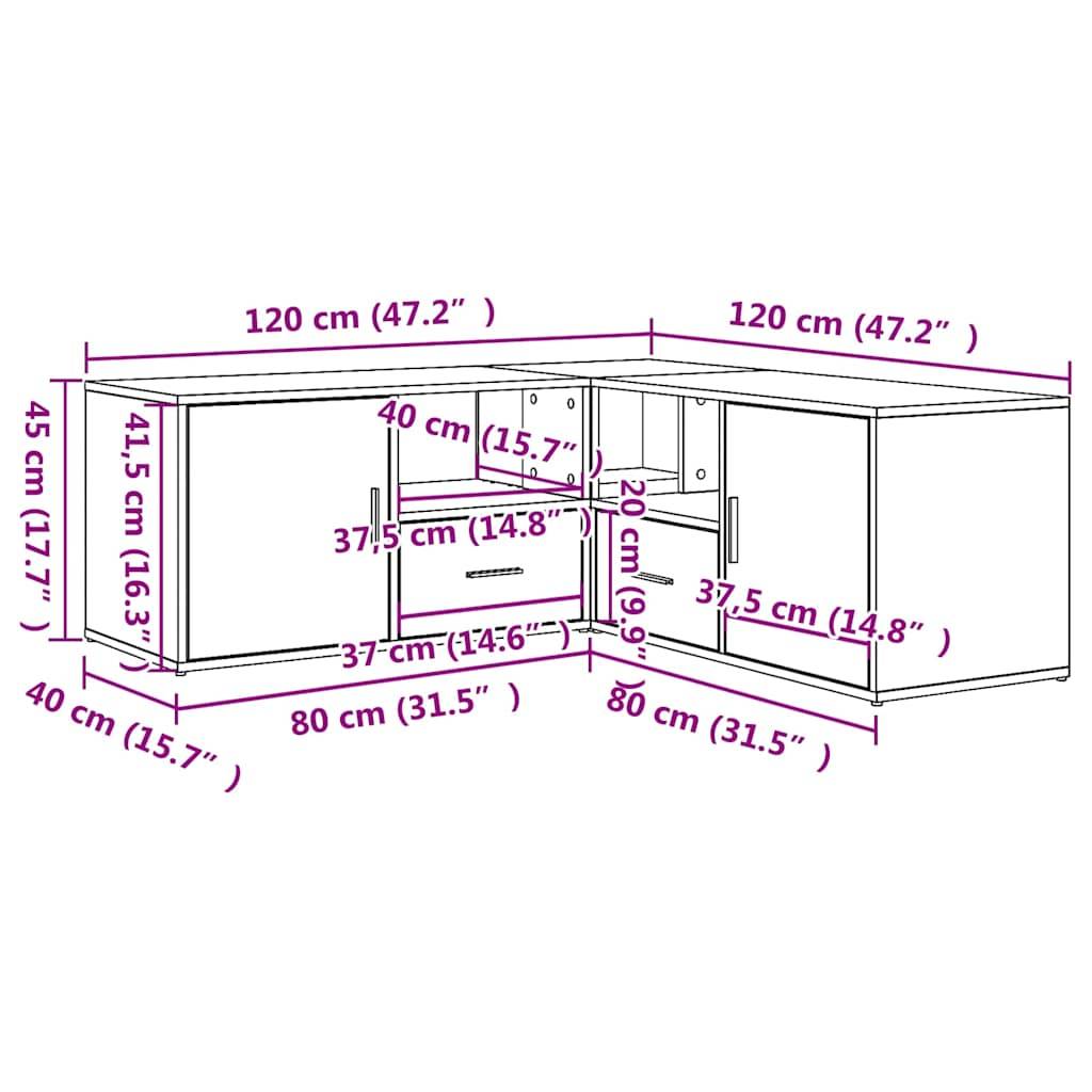 vidaXL Eckregal Betongrau 200x40x45 cm Holzwerkstoff