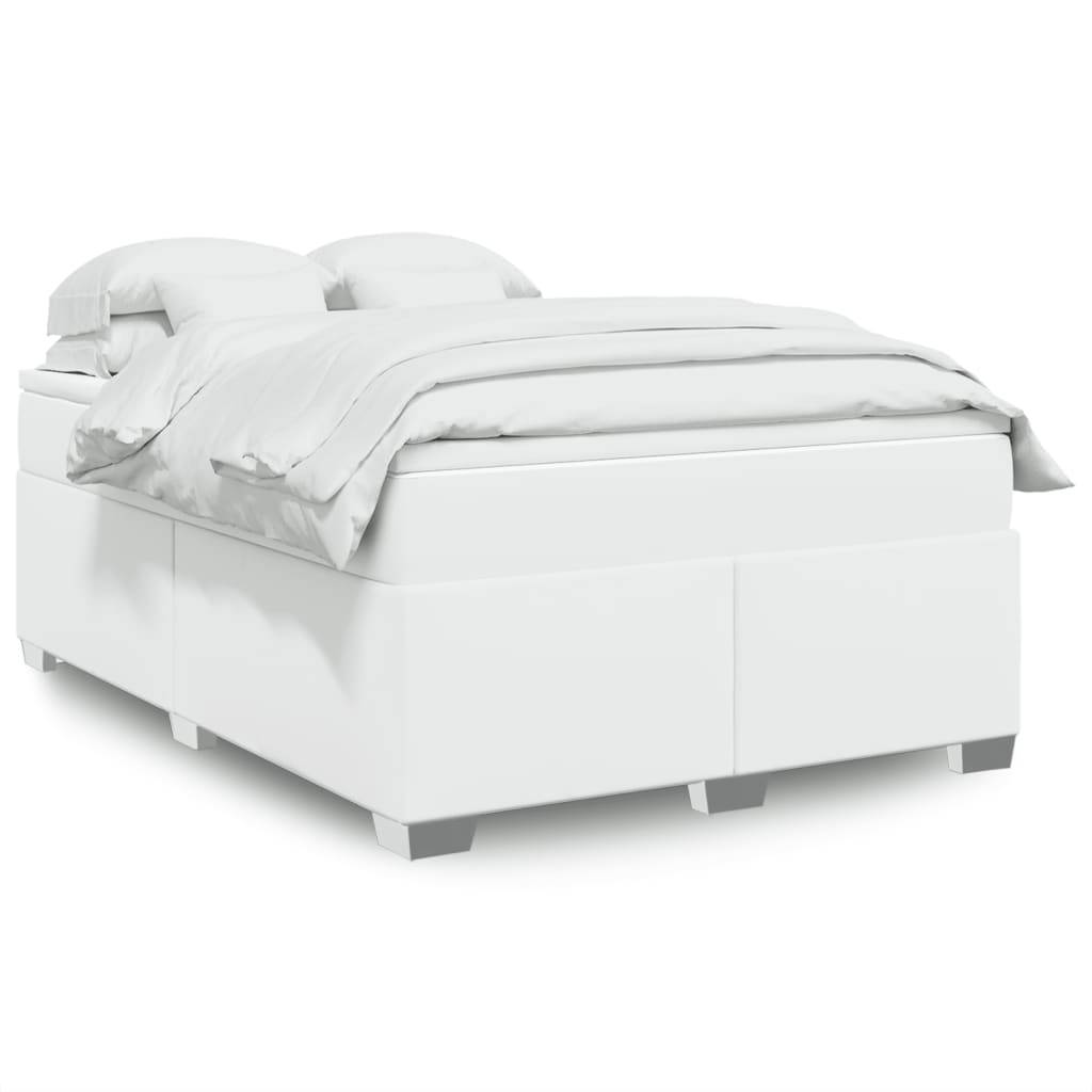 vidaXL Boxspringbett mit Matratze Weiß 140x190 cm Kunstleder