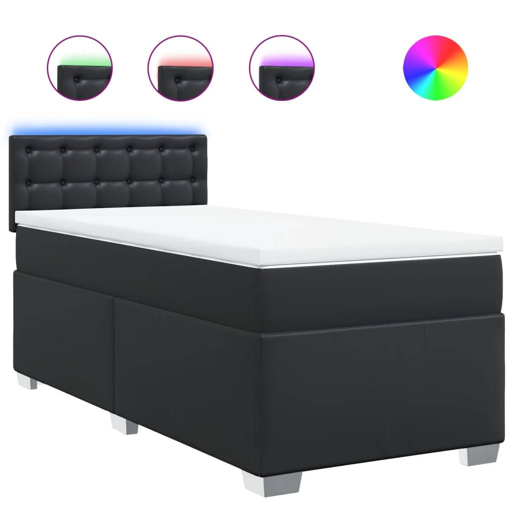 vidaXL Boxspringbett mit Matratze Schwarz 90x190 cm Kunstleder