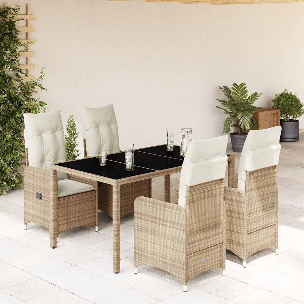 vidaXL 5-tlg. Garten-Bistro-Set mit Kissen Beige Poly Rattan