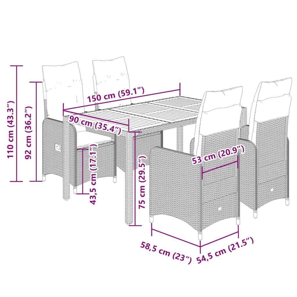 vidaXL 5-tlg. Garten-Bistro-Set mit Kissen Beige Poly Rattan