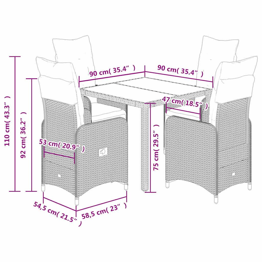 vidaXL 5-tlg. Garten-Bistro-Set mit Kissen Braun Poly Rattan
