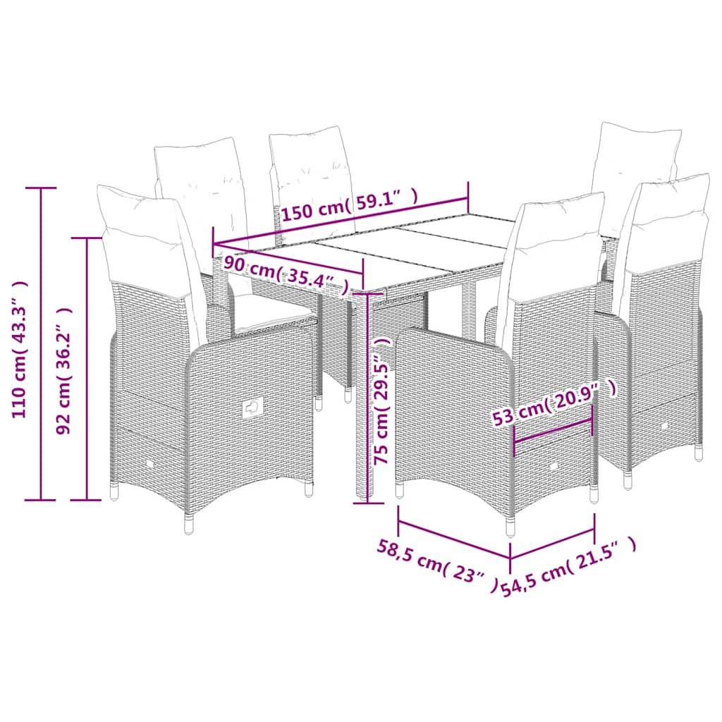 vidaXL 7-tlg. Garten-Bistro-Set mit Kissen Schwarz Poly Rattan