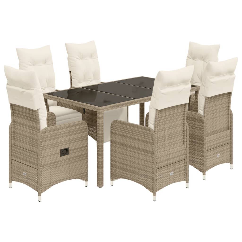 vidaXL 7-tlg. Garten-Bistro-Set mit Kissen Braun Poly Rattan