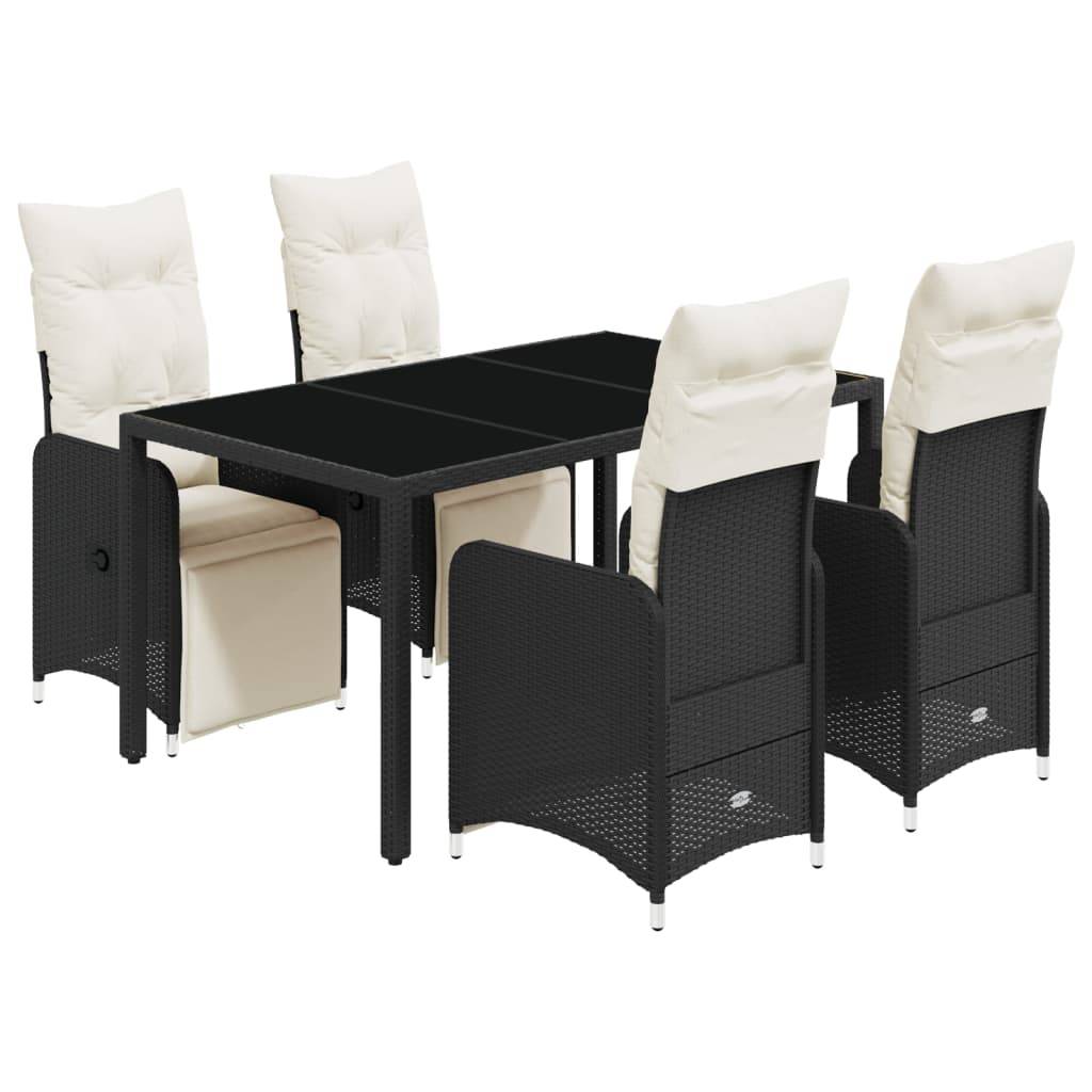 vidaXL 5-tlg. Garten-Bistro-Set mit Kissen Schwarz Poly Rattan