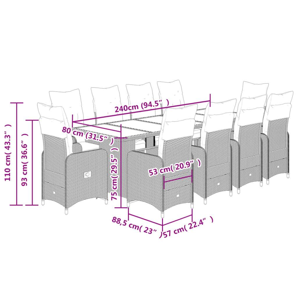 vidaXL 11-tlg. Garten-Bistro-Set mit Kissen Schwarz Poly Rattan
