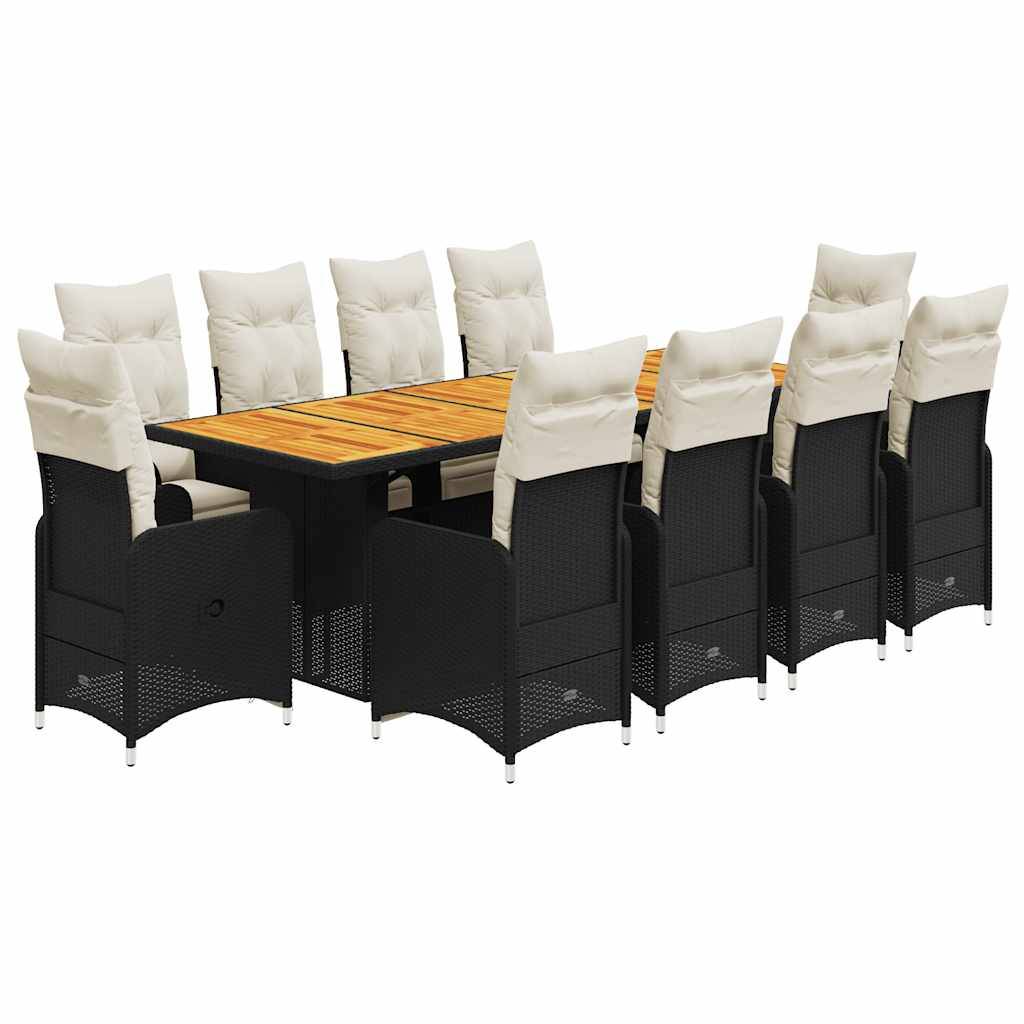 vidaXL 11-tlg. Garten-Bistro-Set mit Kissen Schwarz Poly Rattan