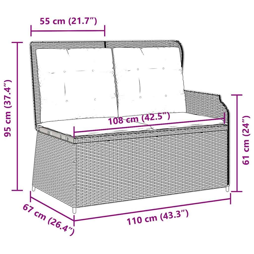vidaXL Gartenbank Verstellbar mit Kissen Braun Poly Rattan