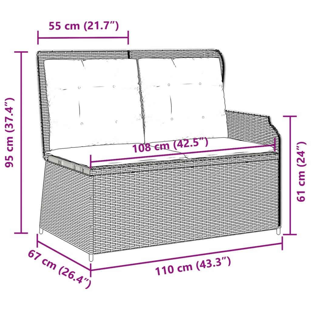 vidaXL Gartenbank Verstellbar mit Kissen Beige Poly Rattan