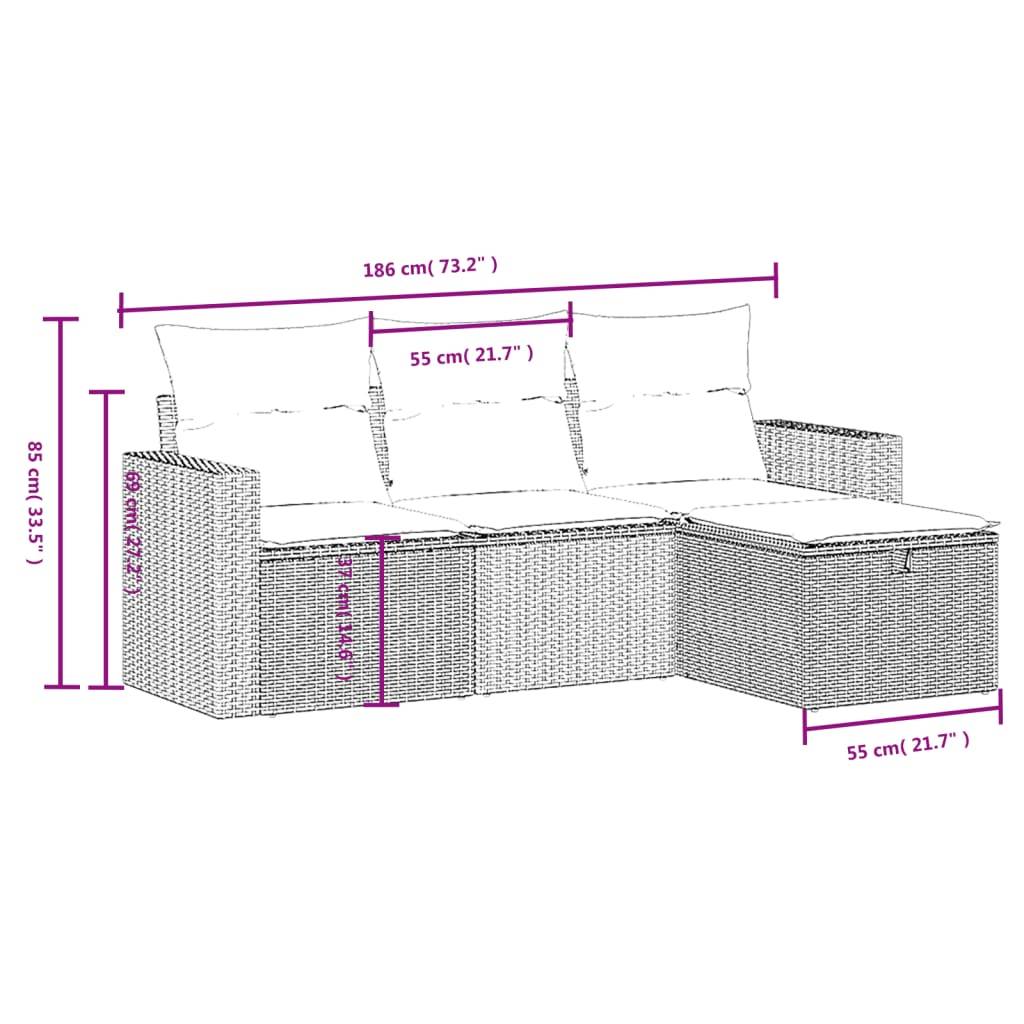 vidaXL 4-tlg. Garten-Sofagarnitur mit Kissen Beige Poly Rattan